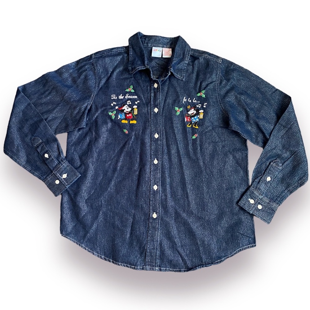 Disney Embroidered Vintage Sparkly Christmas Button Down